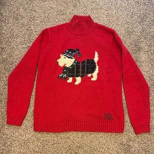 Ralph Lauren Vintage Red Turtleneck Sweater with Scottie Dog